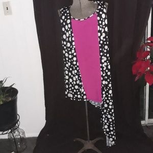 Polka dot asymmetrical shirt with pink stripe